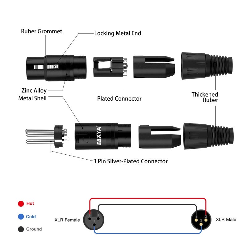 EBXYA XLR Patch Cable - 6 Ft, 4 Pack, 3 Pin Male to Female, DMX512 Lighting Compatible with Speakers, Mixer, Stage Lighting - Image 3